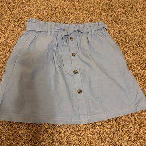 H&M Button Front Skirt 10-12 Years Light Blue Paperbag Waist NWT NEW 100% Cotton